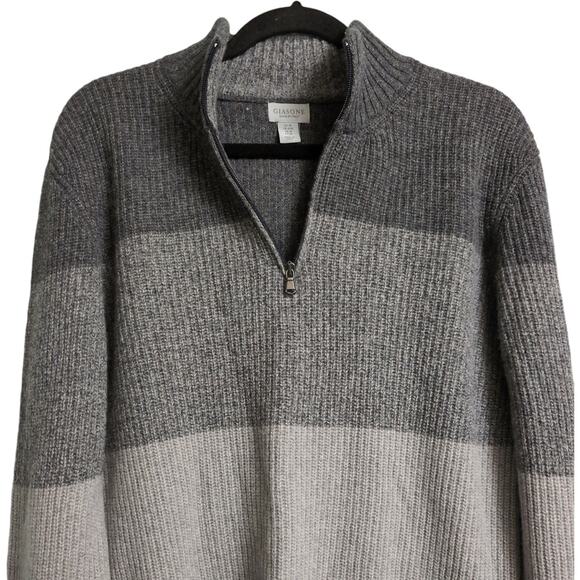 Giasone Gray Half Zip Color Block Ribbed Knit Wool Blend Sweater Mens Size M - Picture 2 of 7